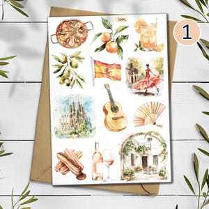 Spain Travel Stickers: Mediterranean Holiday, Scrapbook Planner Design 1