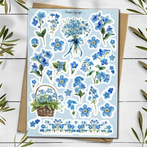 Ne m'oubliez pas les autocollants. Sticker fleurs ne m'oublie pas. Pack d'autocollants fleurs sauvages. Stickers printaniers. Fleurs myosotis. Bullet Journal