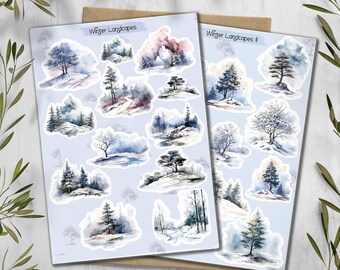 Winter Landscape Stickers. Woodland Forest, Winter forest Planner Stickers