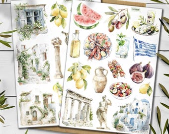 Greece Travel Sticker Sheet: Mediterranean Lemon Stickers
