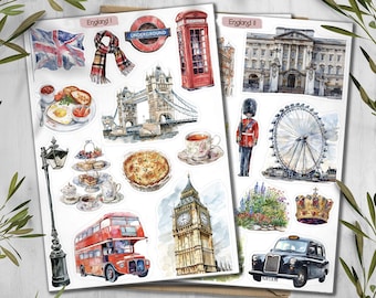 England Travel Stickers: United Kingdom, London, Europe - Scrapbook Planner
