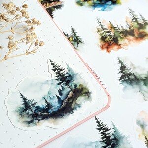 Foggy Forest Sticker Sheet: Watercolor Woodland Landscape Stickers image 7