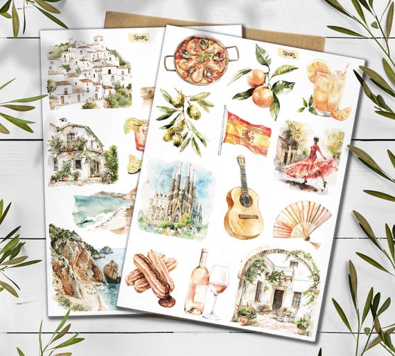 Spain Travel Stickers: Mediterranean Holiday, Scrapbook Planner