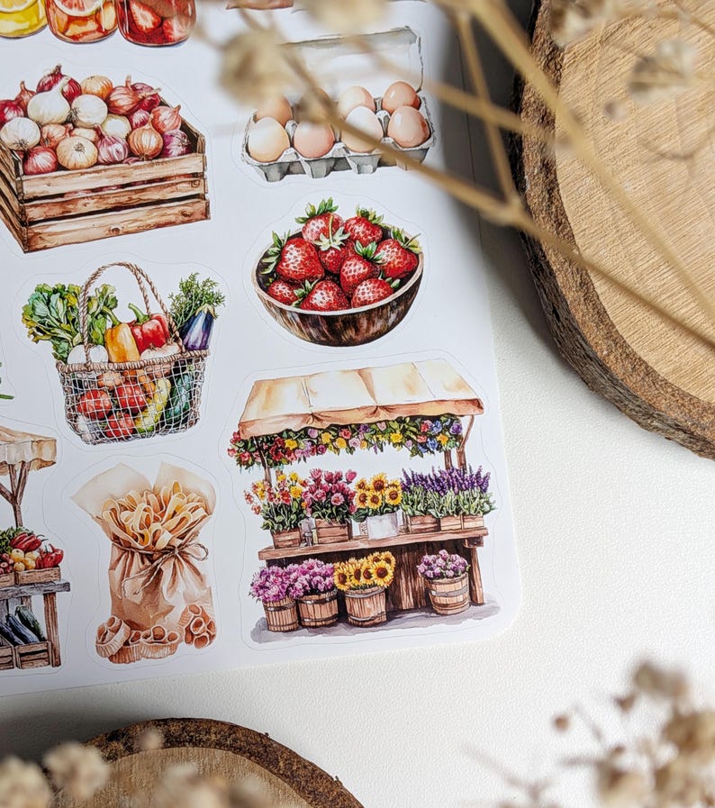 Farmers Market stickers. Vegetable & Fruit Stickers. Veggie Planner, Journal, Scrapbooking Stickers. Food market Stickers. image 11