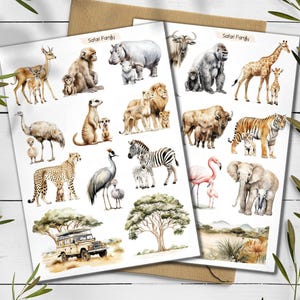 Adesivos de Animais de Safári. Pacote de Adesivos de Famílias de Animais. Adesivos de Animais Selvagens. Animais da Savana. Adesivos de Safári. África. Filhotes de Animais