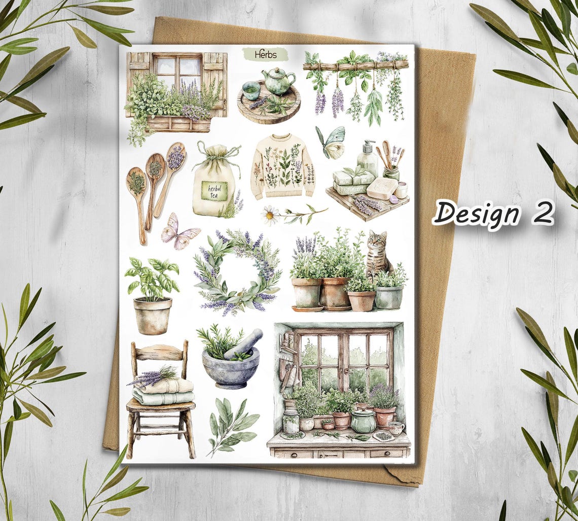 Herbs Stickers: Cottagecore Scrapbook Planner Stickers - Etsy