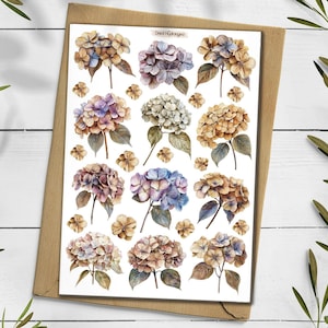 Adesivi con ortensie. Adesivi con ortensie secche. Adesivi con fiori secchi. Adesivi con ortensie blu. Adesivi con fiori autunnali. Scrapbooking