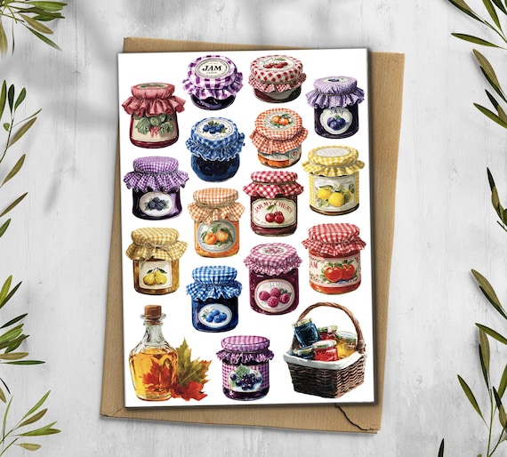 Jam Jar Sticker Sheet. Berry Cottagecore Planner Stickers