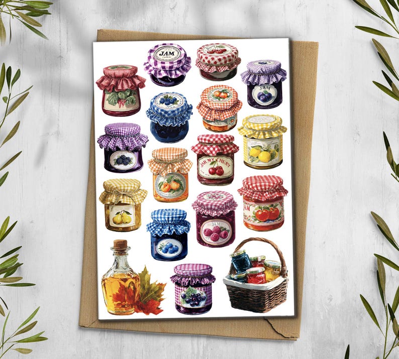 Jam Jar Sticker Sheet. Berry Cottagecore Planner Stickers image 1