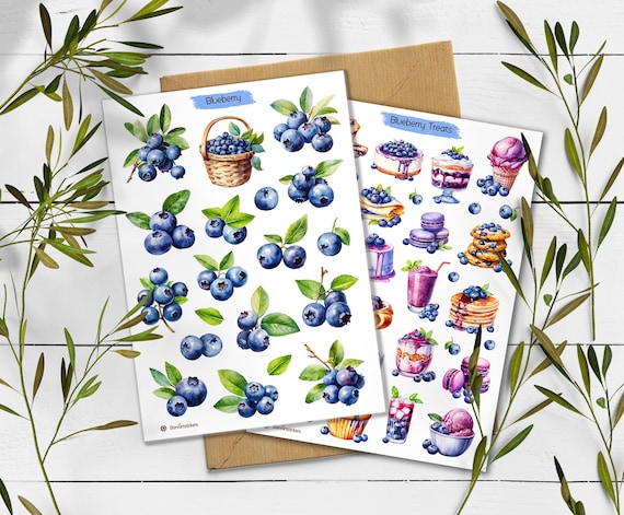 Blueberry Stickers. Summer Berry Planner Stickers. Blueberry treats stickers. Journaling, Scrapbooking Stickers