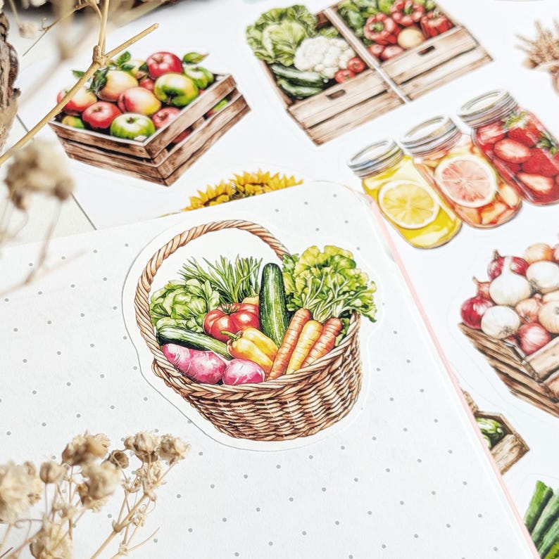 Farmers Market stickers. Vegetable & Fruit Stickers. Veggie Planner, Journal, Scrapbooking Stickers. Food market Stickers. image 10