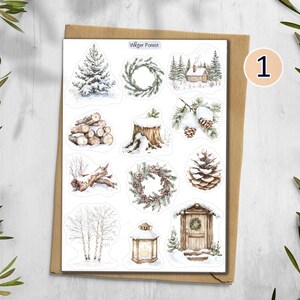Winter Forest Stickers. Woodland Forest, Winter forest Planner Stickers. Winter Landscape Scrapbooking Design 1