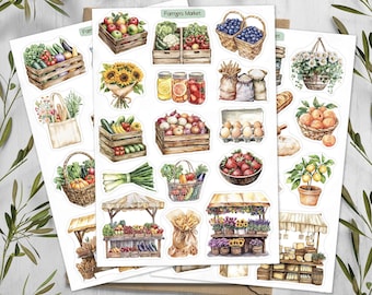 Farmers Market stickers. Vegetable & Fruit Stickers. Veggie Planner, Journal, Scrapbooking Stickers. Food market Stickers.