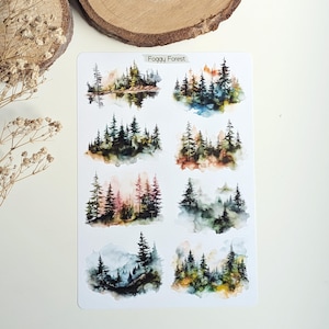 Foggy Forest Sticker Sheet: Watercolor Woodland Landscape Stickers image 9