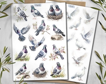 Pigeon Stickers. White Dove stickers. Bird Planner Decals