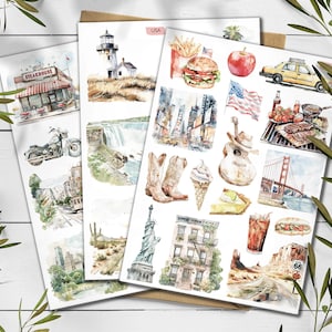 Pegatinas de EE. UU. Pegatinas de viaje. Hoja de pegatinas navideñas. Pegatinas de América. Scrapbooking.