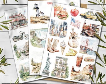 USA Travel Sticker Sheet: Scrapbook Planner Stickers