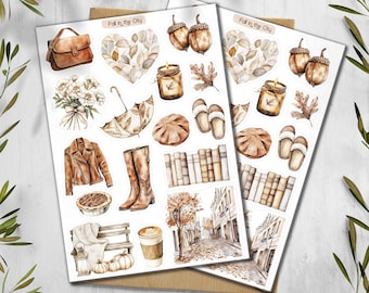 Fall in the City Stickers. Autumn Stickers. Fall Stickers. Farmhouse Stickers. Autumn Planner Stickers. Brown Sticker