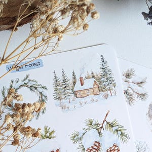 Winter Forest Stickers. Woodland Forest, Winter forest Planner Stickers. Winter Landscape Scrapbooking image 10
