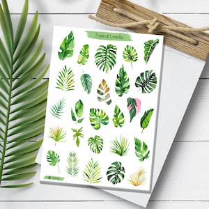 Tropischer Pflanzen Blatt Sticker Bogen. Tropisches Aufkleberpaket. Tropische Pflanzen Sticker. Zimmerpflanzen Sticker. Bullet Journal. Pflanzensticker