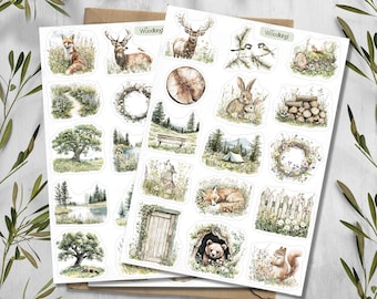 Woodland Forest Planner Stickers. Spring Forest Landscape Scrapbooking