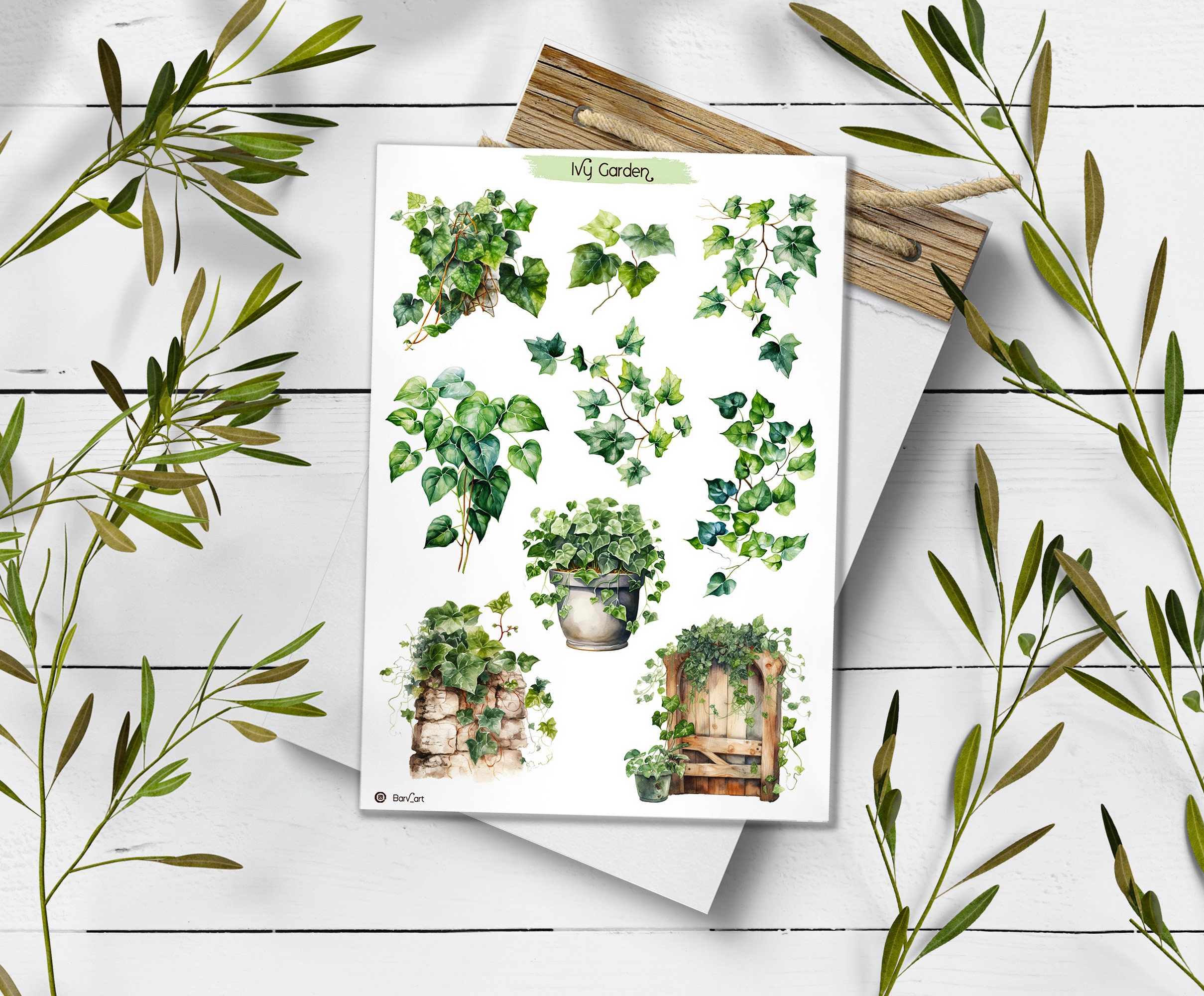 Ivy Garden Stickers. Green Ivy Sticker Pack. Plant Holiday Stickers ...