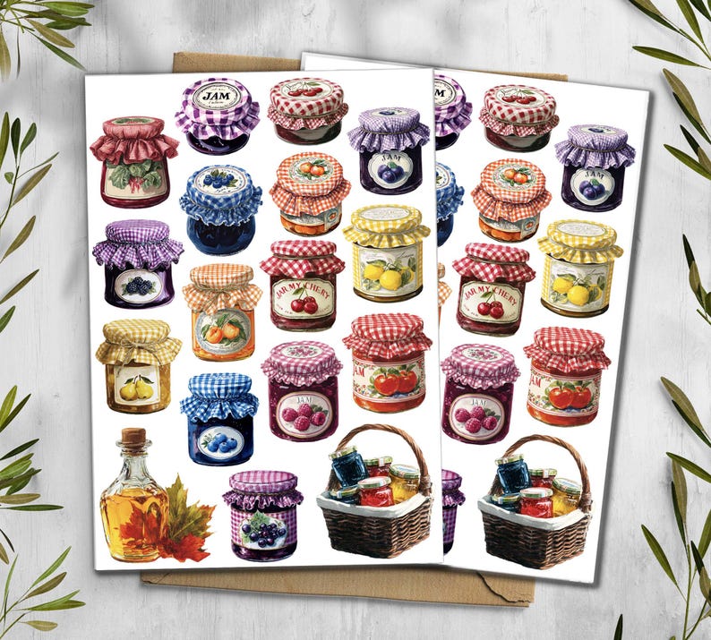 Jam Jar Sticker Sheet. Berry Cottagecore Planner Stickers image 2