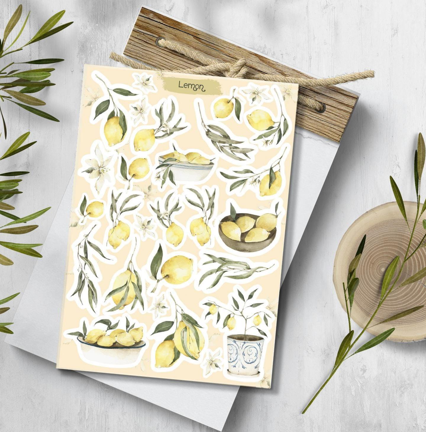 Watercolor Lemon Sticker Sheet. Mediterranean Summer Lemons Planner ...