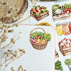 Farmers Market stickers. Vegetable & Fruit Stickers. Veggie Planner, Journal, Scrapbooking Stickers. Food market Stickers. image 9