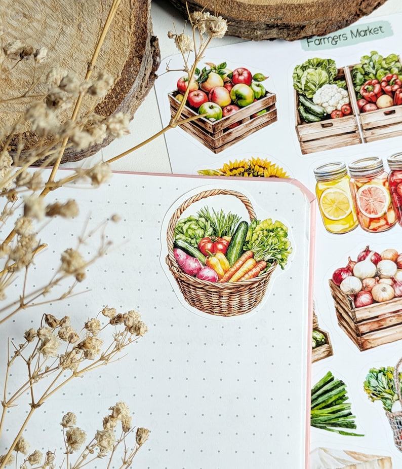 Farmers Market stickers. Vegetable & Fruit Stickers. Veggie Planner, Journal, Scrapbooking Stickers. Food market Stickers. image 9
