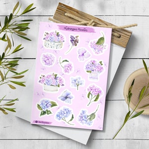 Stickervel hortensia. Hortensiastickers. Bloemenstickers hortensia. Stickers zomerbloesem. Bulletjournaal. Roze plannersticker