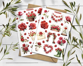 ZXMNBH PET-Aufkleber Set – 20 Stück, Rote Rose Design, Für Scrapbooking, Journaling & Deko, Selbstklebend