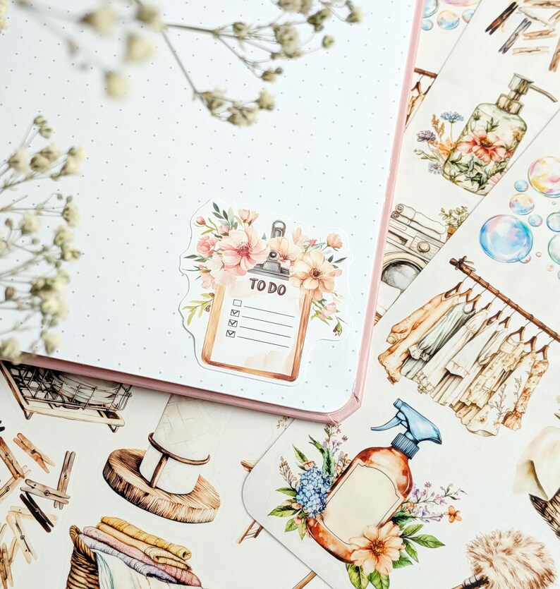 Housekeeping Planner Stickers: Cleaning Day Stickers. Laundry scrapbooking image 7