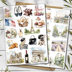 Stickers Frankrijk. Reisstickers. Stickervel vakantie. Mediterrane stickers. Stickers Parijs. Provence-stickers. Scrapbooken