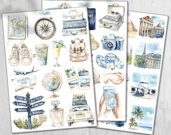 Summer Travel Stickers. Europe Holiday Stickers. Summer Planner Stickers. Scrapbooking