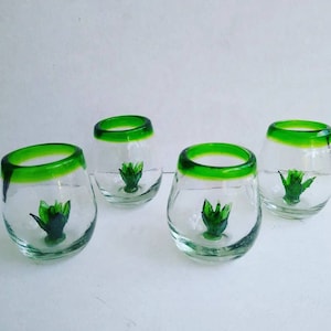 4 shots de tequila con agave de vidrio soplado