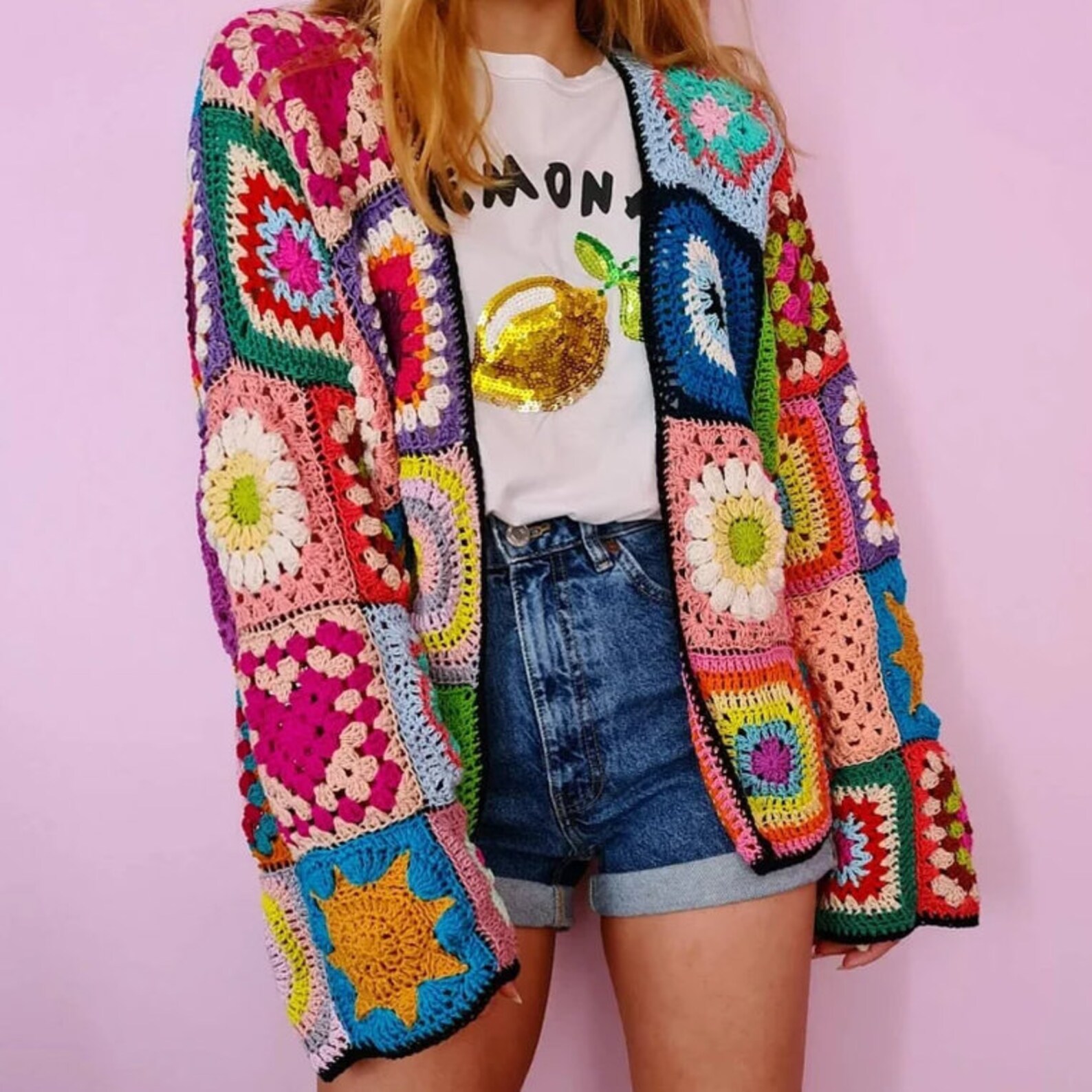 Patchwork Cardigan Crochet Knit Cardigan Knit Granny Square Etsy