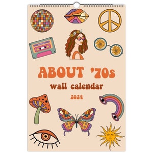 2024 Wall Calendar, 70's Calendar, Hippie Calendar, Groovy Calendar, Hanging Calendar, Monthly Calendar, 2024 Calendar, Retro Calendar, A3