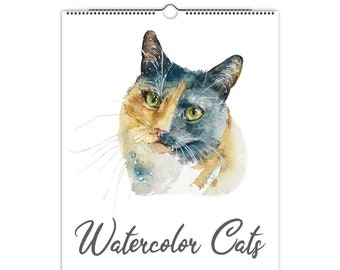 Calendario 2024, Calendario de gatos, Calendario de mascotas, Calendario en blanco, Calendario colgante, Regalo amante de los gatos, Calendario mensual, Decoración de gatos, Gatos de acuarela