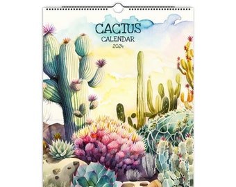 2024 Wall Calendar, Cactus Calendar, 2024 Calendar, Cactus Wall Decor, Cactus Lover Gift, Monthly Calendar, Blank Calendar, Succulent, A3