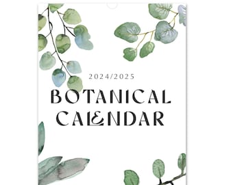 2024 2025 Calendar, Botanical Calendar, Wall Calendar, Mid Year Calendar, Botanical Wall Decor, Leaf Calendar, Monthly Calendar, Academic,A3