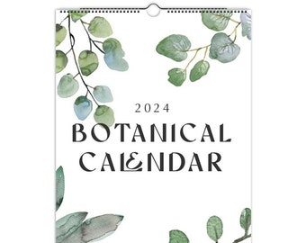 2024 Calendar, Botanical Calendar, Wall Calendar 2024, Greenery Calendar, Botanical Wall Decor, Leaf Calendar, Monthly Calendar, Blank, A3