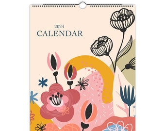 2024 Wall Calendar, Abstract Calendar, 2024 Calendar, Floral Calendar, Monthly Calendar, Hanging Calendar, Abstract Floral Decor, Blank, A3