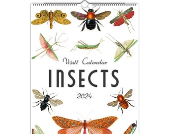 Calendario de pared 2024, Calendario de insectos, Calendario de bichos, Calendario de entomología, Calendario 2024, Calendario de 12 meses, Calendario vertical colgante, Espiral