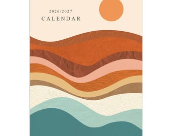 2026 2027 Calendar, Retro Calendar, Wall Calendar, Abstract Calendar, 70s Calendar, Abstract Decor, Monthly Calendar, Retro Wall Decor, A3