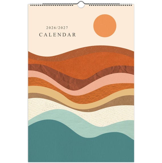 2026 2027 Calendar, Retro Calendar, Wall Calendar, Abstract Calendar, 70s Calendar, Abstract Decor, Monthly Calendar, Retro Wall Decor, A3