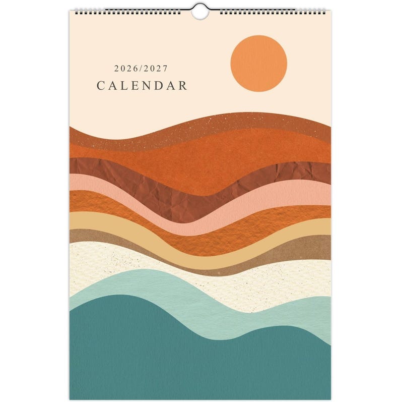 2026 2027 Calendar, Retro Calendar, Wall Calendar, Abstract Calendar, 70s Calendar, Abstract Decor, Monthly Calendar, Retro Wall Decor, A3 image 1