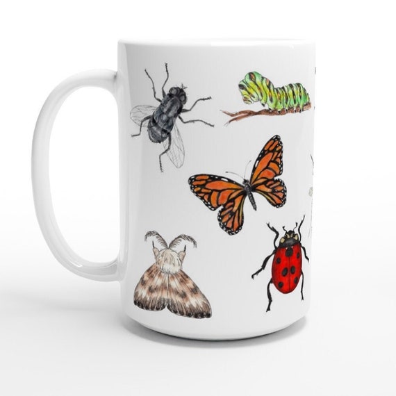 Entomology Mug, Insects Mug, Bugs Mug, White 15oz Ceramic Mug, Insects Gift, Entomology Gift, Large Mug, Insects Lover Mug, Tea Coffee Mug