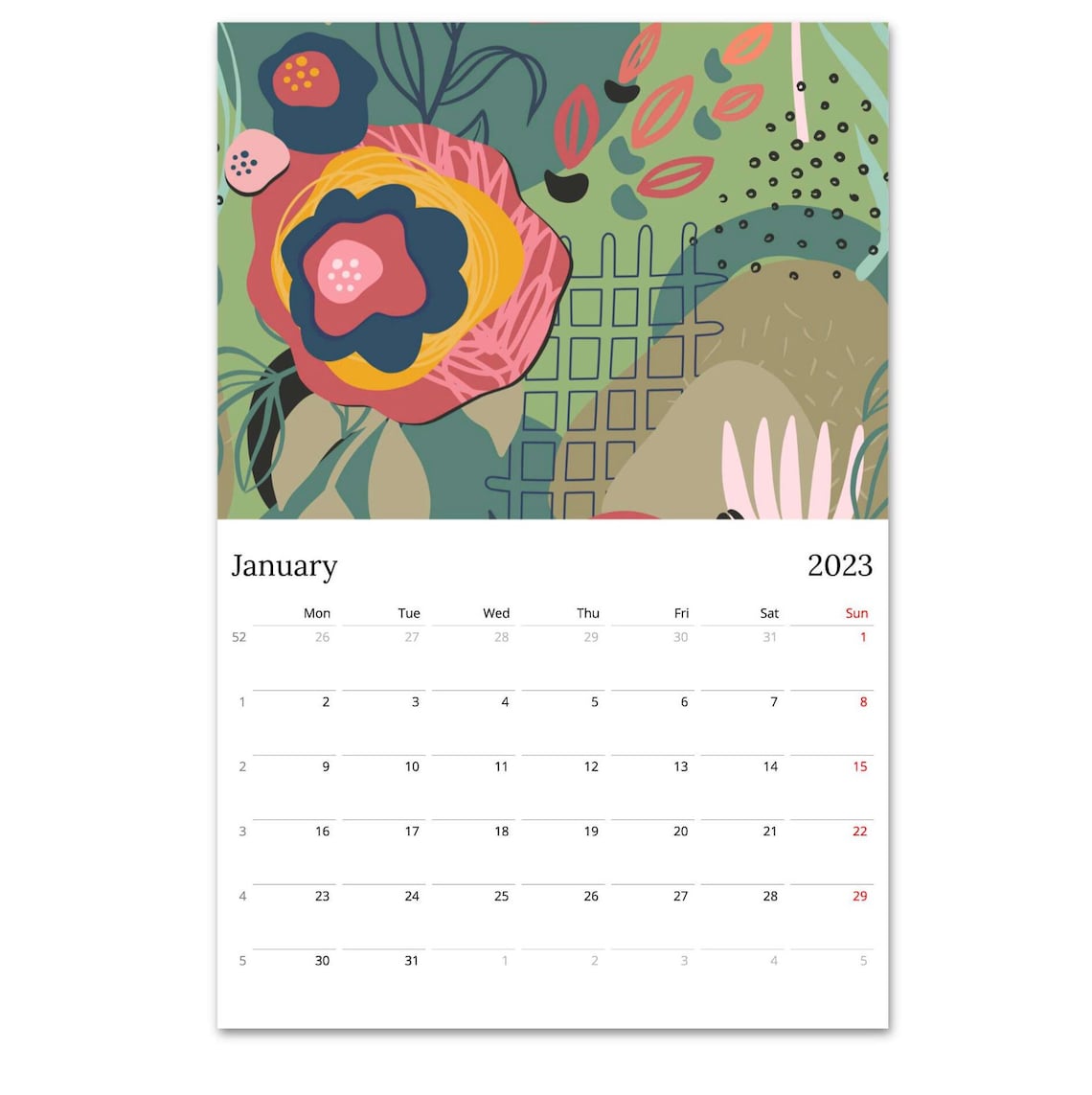 2023 Wall Calendar Floral Calendar 2023 Abstract Calendar Etsy
