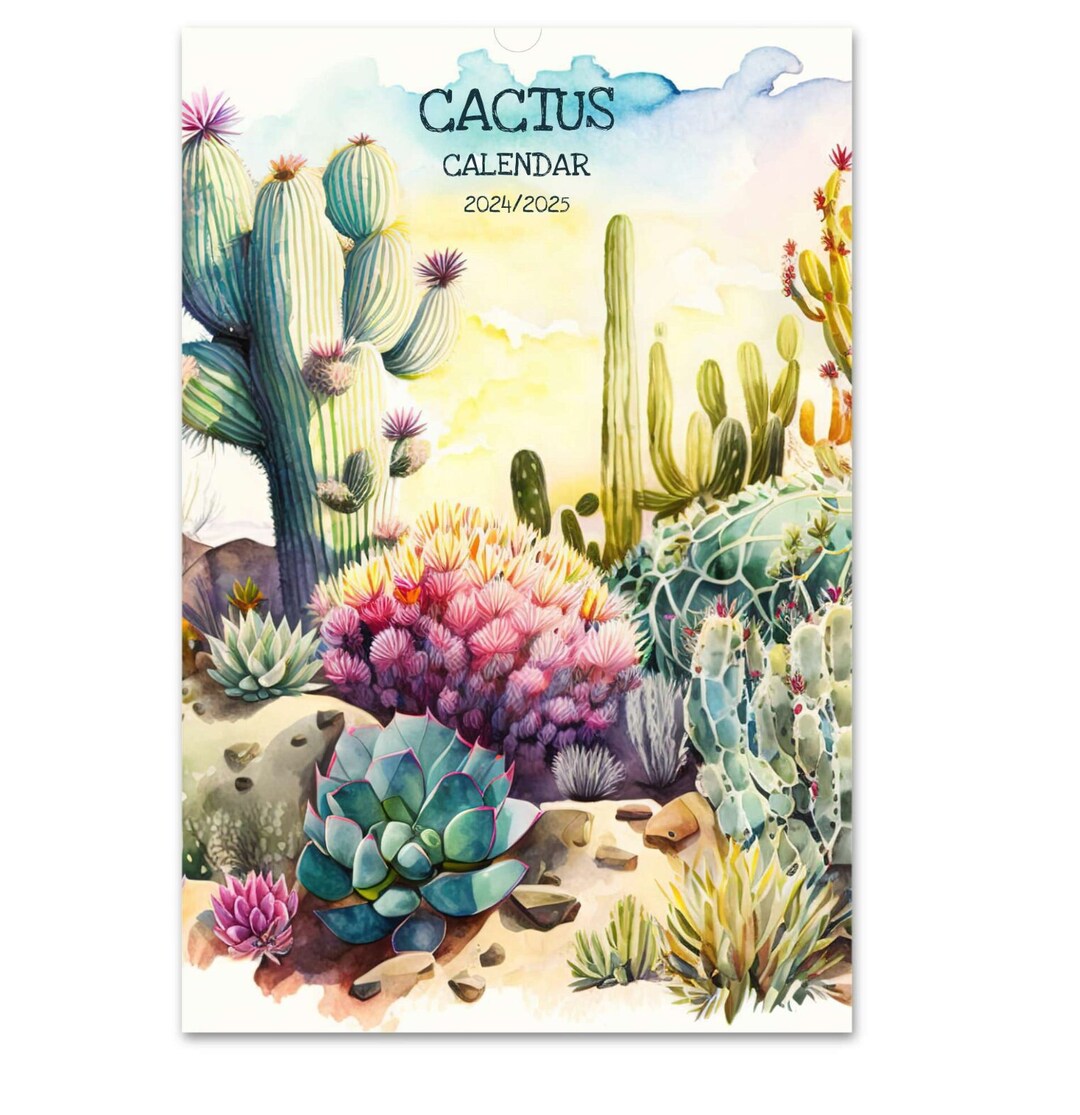 2024 2025 Calendar, Cactus Calendar, Mid Year Calendar, Cactus Wall ...